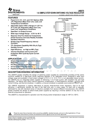 LM2575-15IKTTR datasheet - 1-A SIMPLE STEP DOWN SWITCHING VOLTAGE REGULATOR