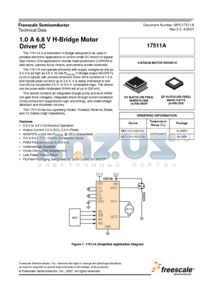 MPC17511AEP/R2 datasheet - 1.0 A 6.8 V H-Bridge Motor Driver IC