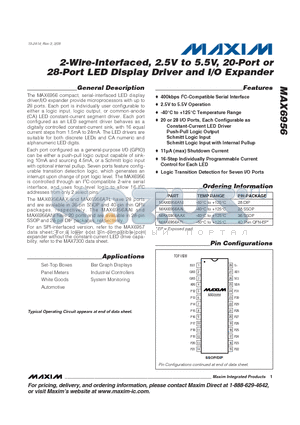 MAX6956AAX datasheet - 2-Wire-Interfaced, 2.5V to 5.5V, 20-Port or 28-Port LED Display Driver and I/O Expander