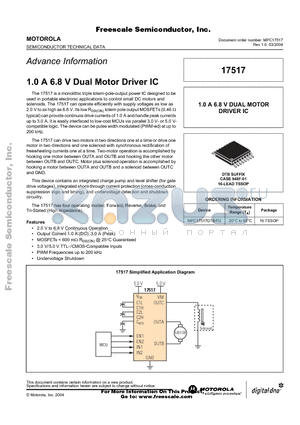 MPC17517DR2 datasheet - 1.0 A 6.8 V Dual Motor Driver IC