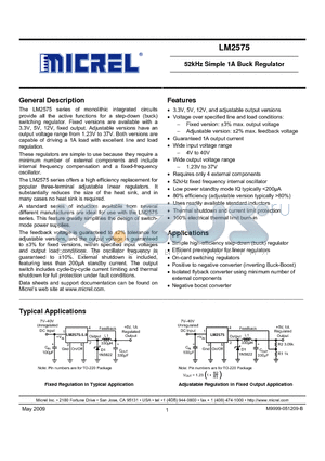 LM2575-5.0BU datasheet - 52kHz Simple 1A Buck Regulator