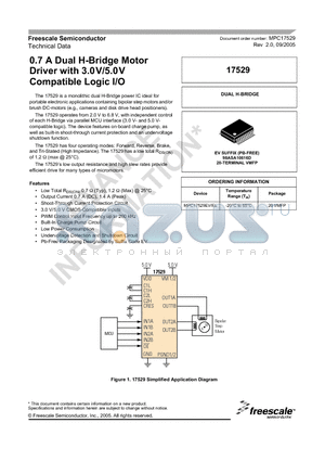 MPC17529EVEL datasheet - 0.7 A Dual H-Bridge Motor Driver with 3.0 V/5.0 V Compatible Logic I/O