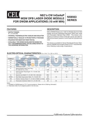 NX8563-AZ datasheet - NECs CW InGaAsP MQW DFB LASER DIODE MODULE FOR DWDM APPLICATIONS (10 mW MIN)