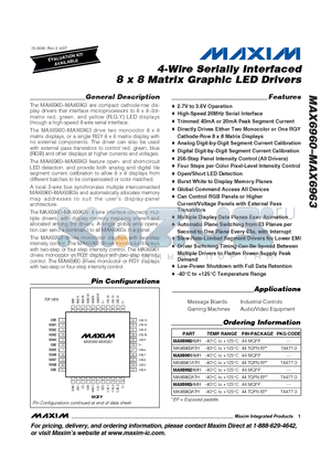 MAX6960AMH datasheet - 4-Wire Serially Interfaced 8 x 8 Matrix Graphic LED Drivers