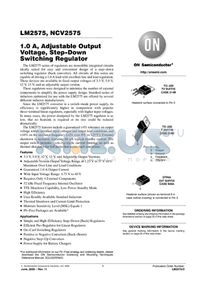 LM2575D2T-12R4G datasheet - 1.0 A, Adjustable Output Voltage, Step-Down Switching Regulator