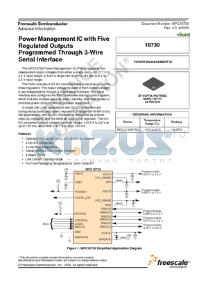 MPC18730EPR2 datasheet - Power Management IC with Five Regulated Outputs Programmed Through 3 Wire Serial Interface