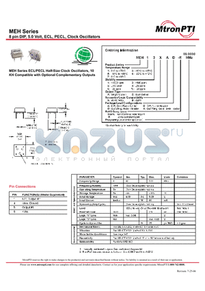 MEH16XAA datasheet - 8 pin DIP, 5.0 Volt, ECL, PECL, Clock Oscillators