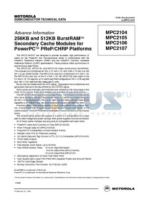 MPC2104 datasheet - 256KB and 512KB BurstRAM Secondary Cache Modules for PowerPC PReP/CHRP Platforms