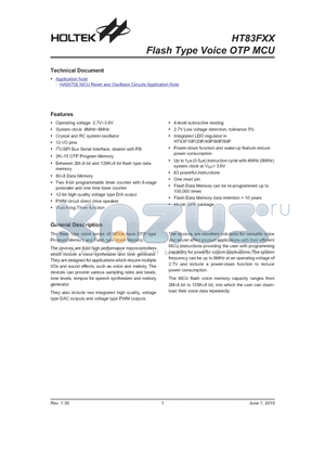 HT83F60 datasheet - Flash Type Voice OTP MCU