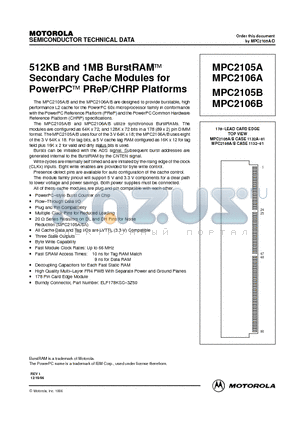 MPC2105A datasheet - 512KB and 1MB BurstRAM Secondary Cache Modules for PowerPC PReP/CHRP Platforms