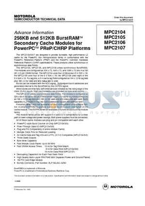 MPC2105SG66 datasheet - 256KB and 512KB BurstRAM Secondary Cache Modules for PowerPC PReP/CHRP Platforms