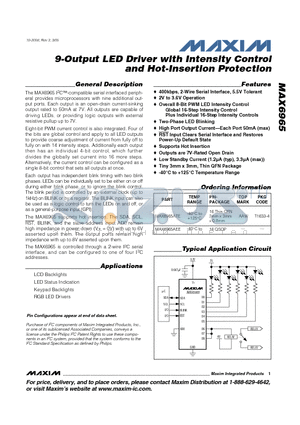 MAX6965ATE datasheet - 9-Output LED Driver with Intensity Control and Hot-Insertion Protection