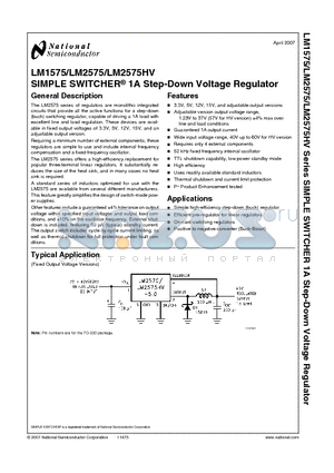 LM2575HVT-5.0 datasheet - SIMPLE SWITCHER^ 1A Step-Down Voltage Regulator