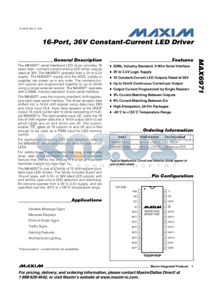 MAX6968 datasheet - 16-Port, 36V Constant-Current LED Driver