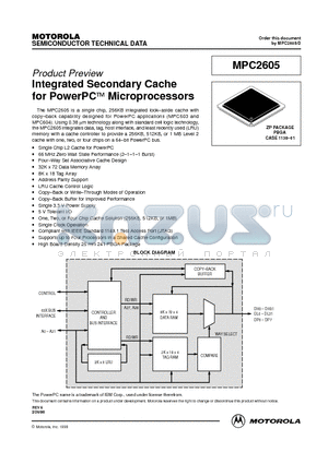 MPC2605ZP66 datasheet - Integrated Secondary Cache for PowerPC Microprocessors