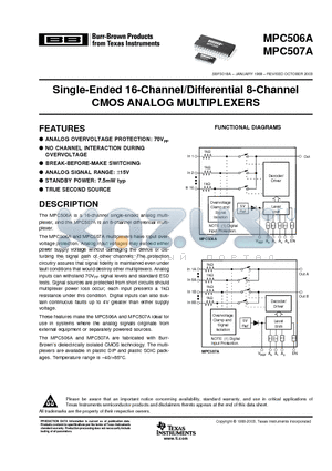 MPC507A datasheet - Single-Ended 16-Channel/Differential 8-Channel CMOS ANALOG MULTIPLEXERS