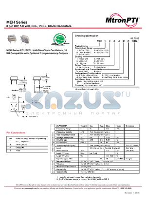 MEH16ZBX-R datasheet - 8 pin DIP, 5.0 Volt, ECL, PECL, Clock Oscillators