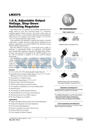 LM2575T-3.3 datasheet - 1.0 A, Adjustable Output Voltage, Step-Down Switching Regulator