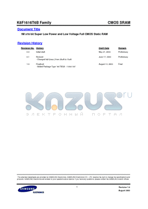 K6F1616T6B-TF55 datasheet - 1M x16 bit Super Low Power and Low Voltage Full CMOS Static RAM