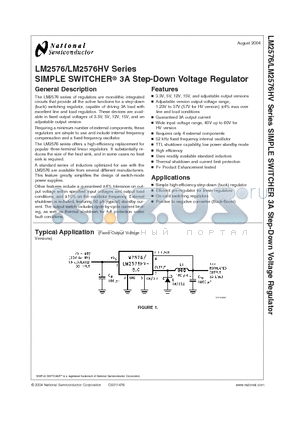LM2576 datasheet - SIMPLE SWITCHER 3A Step-Down Voltage Regulator