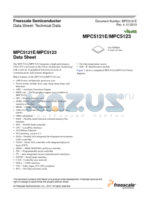 MPC5121VY400BR datasheet - e300 Power Architecture processor core