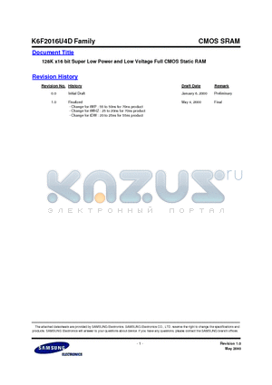 K6F2016U4D-FF70 datasheet - 128K x16 bit Super Low Power and Low Voltage Full CMOS Static RAM