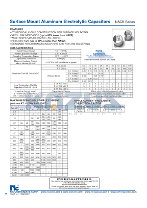 NACK100M50V5X6.1TR13T2F datasheet - Surface Mount Aluminum Electrolytic Capacitors