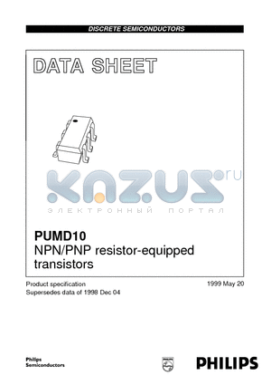 PUMD10 datasheet - NPN/PNP resistor-equipped transistors