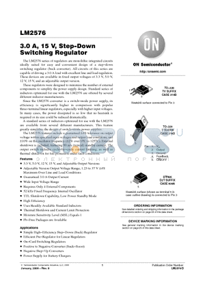 LM2576D2T-015 datasheet - 3.0 A, 15 V, Step−Down Switching Regulator