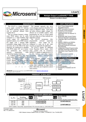 LX1672-03CPW-TR datasheet - Multiple Output LoadSHARE PWM TM