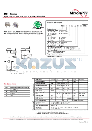 MEH1ZAA datasheet - 8 pin DIP, 5.0 Volt, ECL, PECL, Clock Oscillators
