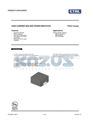 P7641 datasheet - HIGH CURRENT MOLDED POWER INDUCTOR
