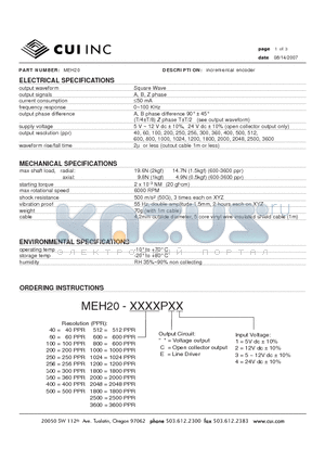 MEH20-1000PC1 datasheet - incremental encoder