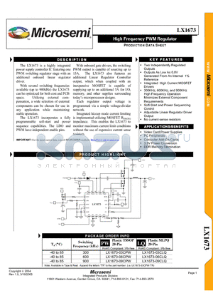 LX1673-09CLQ datasheet - High Frequency PWM Regulator