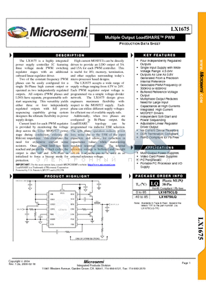 LX1675CLQ datasheet - Multiple Output LoadSHARE PWM PRODUCTION DATA SHEET