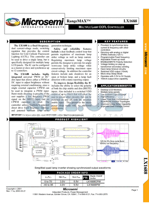 LX1688 datasheet - MULTIPLE LAMP CCFL CONTROLLER