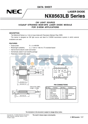 NX8563LB421 datasheet - CW LIGHT SOURCE InGaAsP STRAINED MQW-DFB LASER DIODE MODULE FOR D-WDM APPLICATIONS