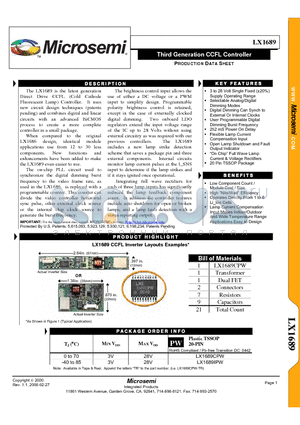 LX1689 datasheet - Third Generation CCFL Controller