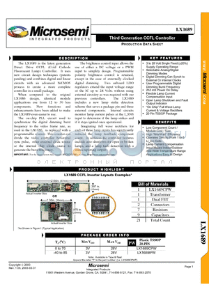 LX1689IPW datasheet - Third Generation CCFL Controller