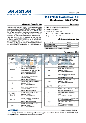 MAX7036EVKIT-315+ datasheet - MAX7036 Evaluation Kit