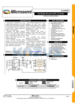LX1692FIDW datasheet - TM Full Bridge Resonant CCFL Controller