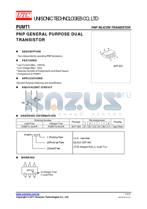 PUMT1_12 datasheet - PNP GENERAL PURPOSE DUAL TRANSISTOR