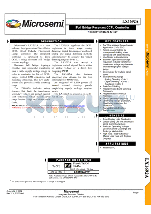 LX1692A datasheet - Full Bridge Resonant CCFL Controller