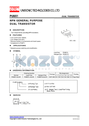 PUMX1-AL6-R datasheet - NPN GENERAL PURPOSE DUAL TRANSISTOR