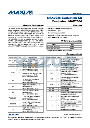 MAX7036EVKIT-433+ datasheet - MAX7036 Evaluation Kit