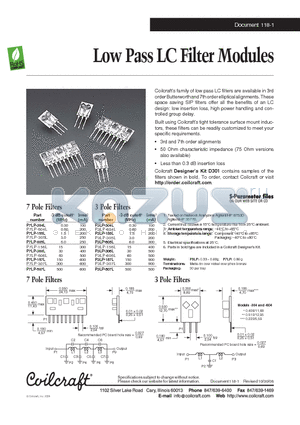 P7LP-507L datasheet - Low Pass LC Filter Modules