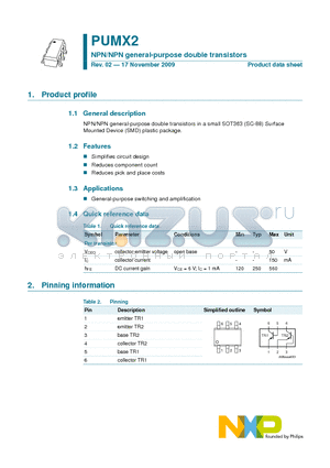 PUMX2 datasheet - NPN/NPN general-purpose double transistors