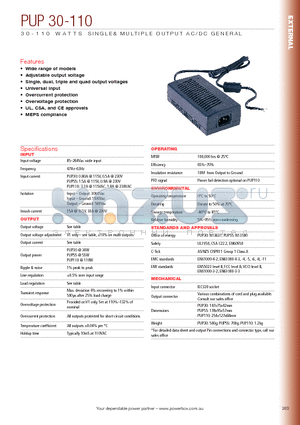 PUP110-10 datasheet - 30 - 100 WATTS SINGLE & MULTIPLE OUTPUT AC/DC GENERAL