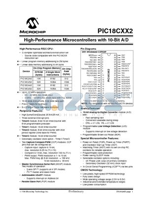 PIC18C242-I/JW datasheet - High-Performance Microcontrollers with 10-Bit A/D
