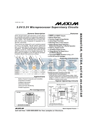 MAX704SESA datasheet - 3.0V/3.3V Microprocessor Supervisory Circuits